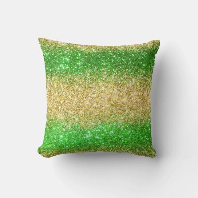 Luxury Green Gold Glitter Cushion (Front)