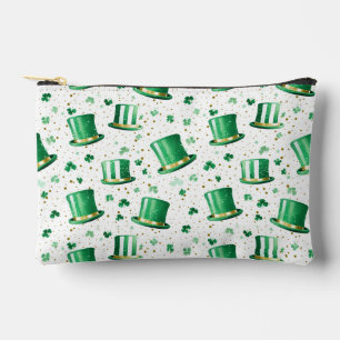 Luxury Green Gold Hats and Shamrocks White Accessory Pouch
