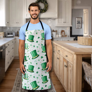 Luxury Green Gold Hats and Shamrocks White Apron