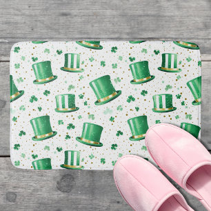 Luxury Green Gold Hats and Shamrocks White Bath Mat
