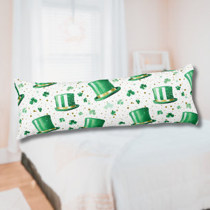 Luxury Green Gold Hats and Shamrocks White Body Cushion