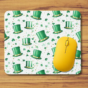 Luxury Green Gold Hats and Shamrocks White Mouse Pad