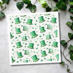 Luxury Green Gold Hats and Shamrocks White Napkin