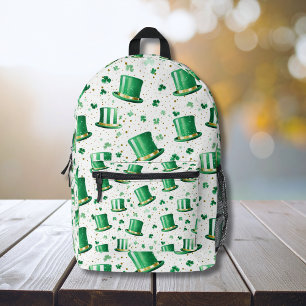 Luxury Green Gold Hats and Shamrocks White Printed Backpack