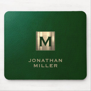 Luxury Green Gold Monogram Mouse Pad