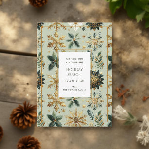 Luxury Green Gold Snowflake Elegant Holiday Card