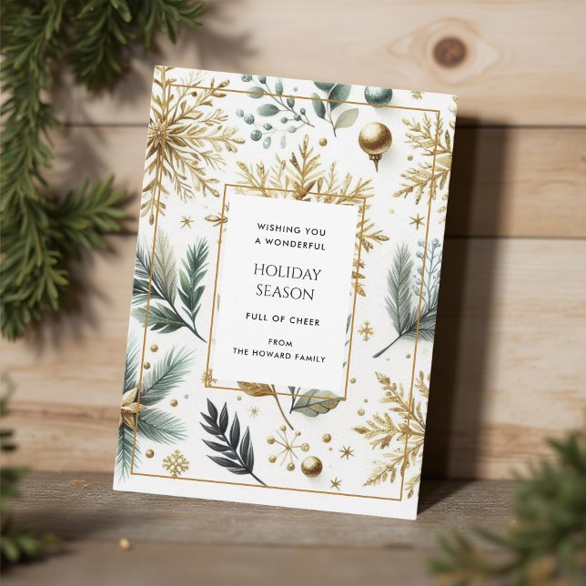 Luxury Green Gold Snowflake Elegant Holiday Card (Creator Uploaded)
