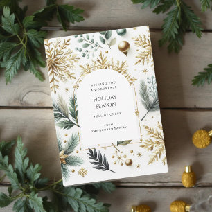 Luxury Green Gold Snowflake Elegant Holiday Card