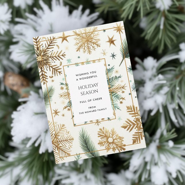 Luxury Green Gold Snowflake Elegant Holiday Card (Creator Uploaded)