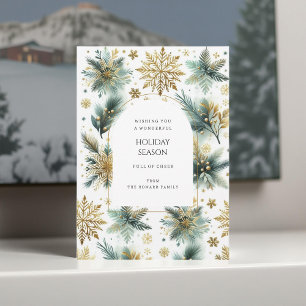 Luxury Green Gold Snowflake Elegant Holiday Card