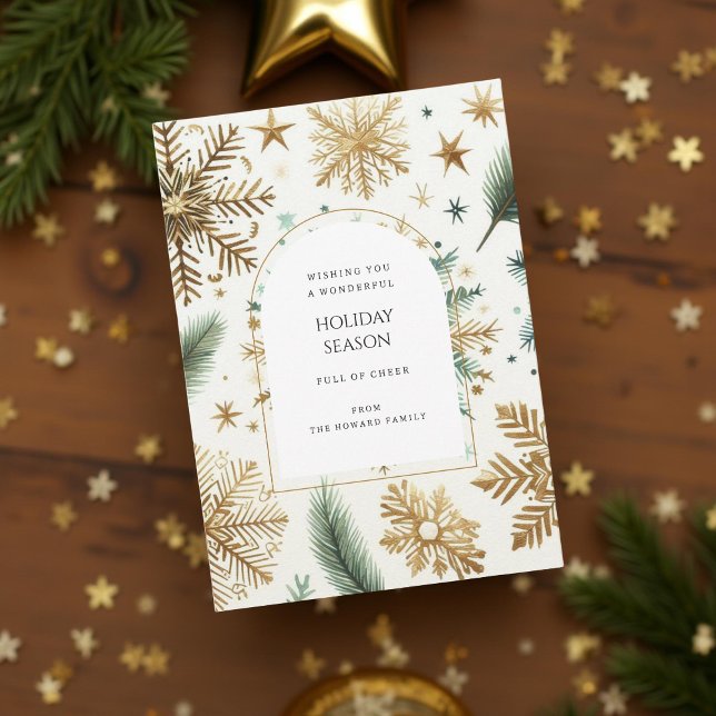 Luxury Green Gold Snowflake Elegant Holiday Card (Creator Uploaded)
