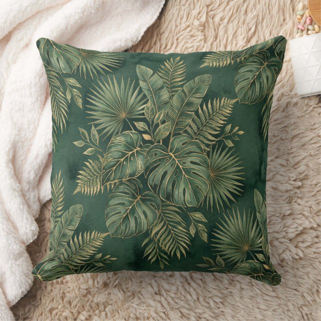 Luxury Green Gold Tropical Leaves Pattern Cushion (Blanket)