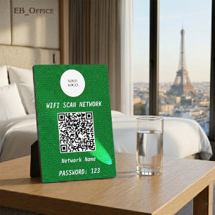 Luxury Green Leather Spotlight QR Code Wifi Sign Plaque