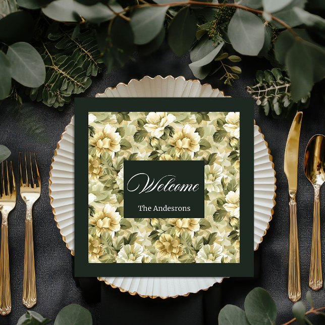 Luxury Green Napkins Gold Foliage Table Accent (Luxury Green Napkins Gold Foliage Table Accent)