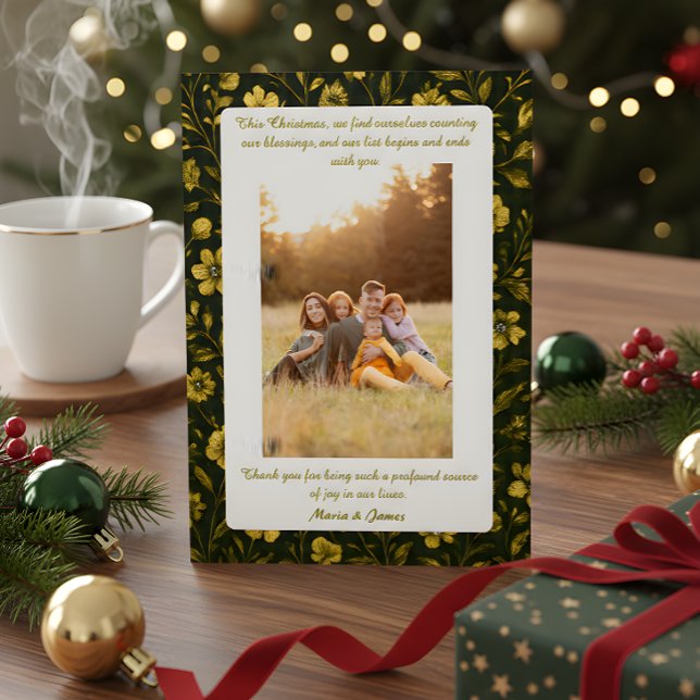 Luxury Green Plaid Portrait Photo Christmas Holiday Card (Creator Uploaded)