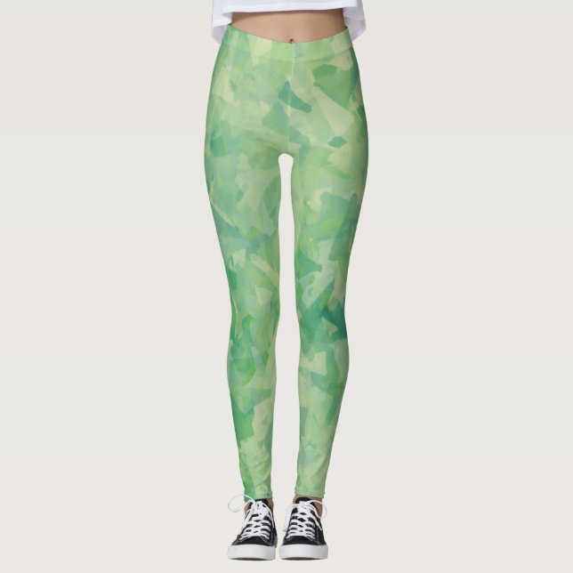 Luxury Green Yellow Watercolor Abstract Art Leggings (Front)