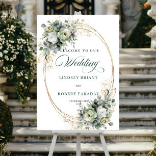 Luxury Greenery and Gold Wedding Welcome Poster