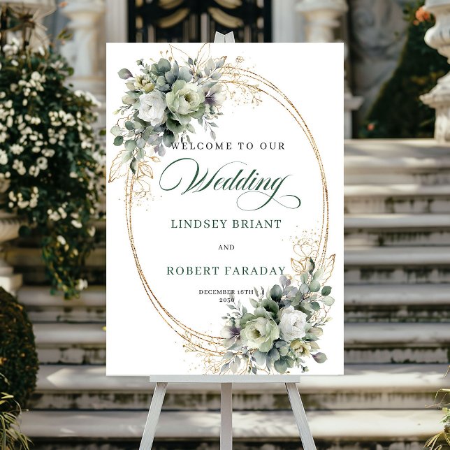 Luxury Greenery and Gold Wedding Welcome Poster (Luxury Greenery and Gold Wedding Welcome Poster)