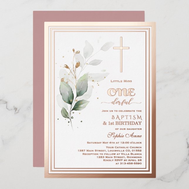 Luxury Greenery Eucalyptus 1st Birthday Baptism (Front/Back)