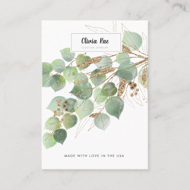 Luxury Greenery Gold Leaf Jewellery Display Card (Front)