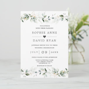 Luxury Greenery Gold Leaves All In One Wedding Invitation