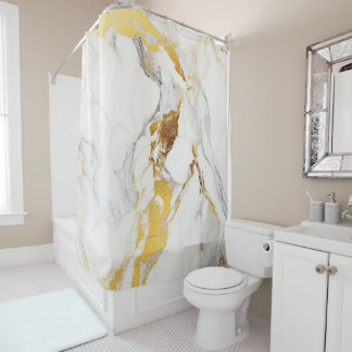 Luxury Grey and Gold Texture White Marble Shower Curtain