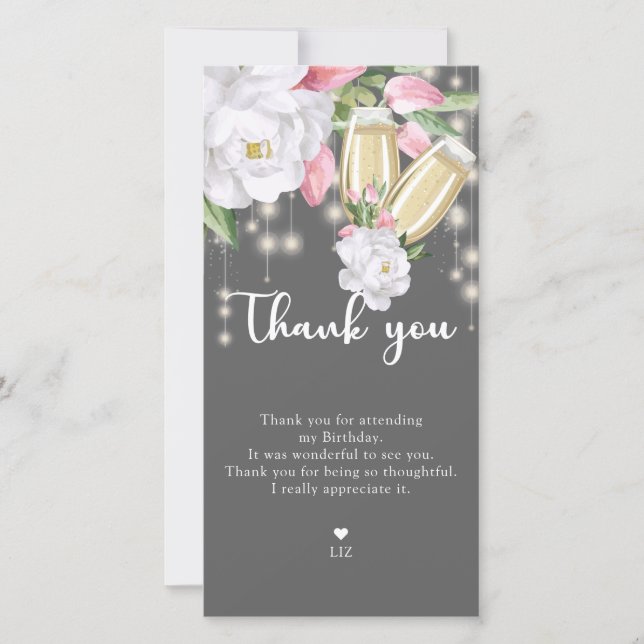 Luxury Grey Floral 30th Birthday Thank You Card (Front)