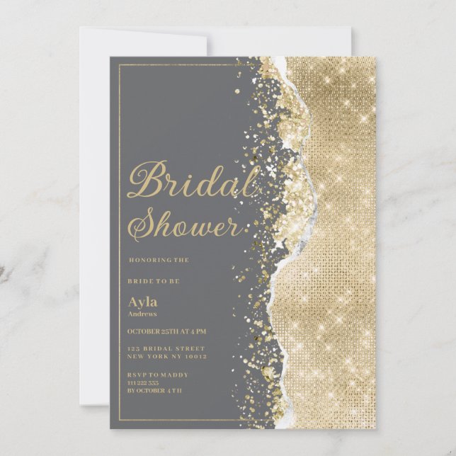 Luxury grey gold glitter classy Bridal Shower Invitation (Front)