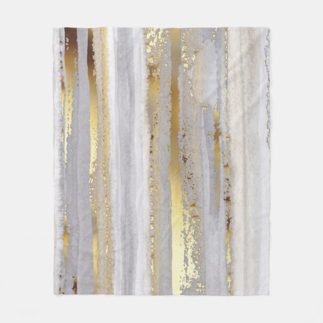Luxury Grey Gold Watercolor Texture Fleece Blanket (Front)