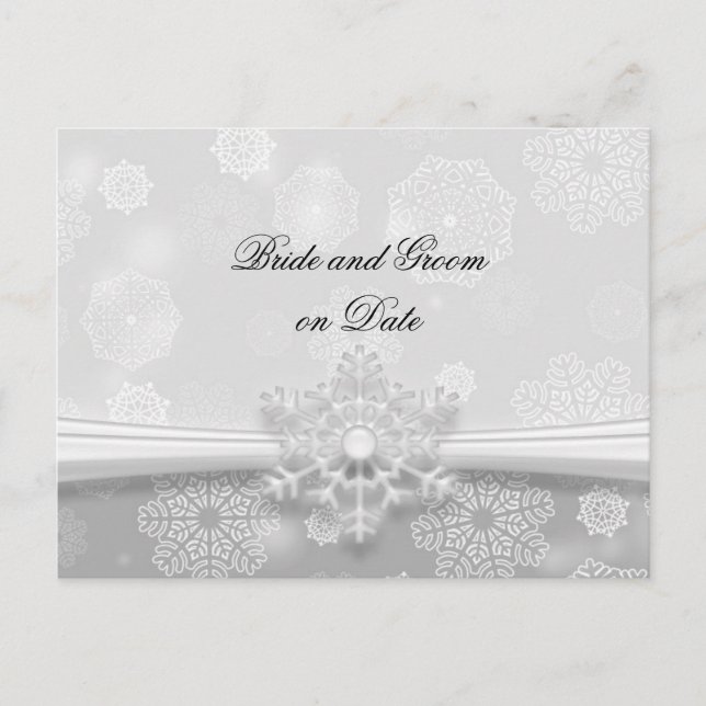 Luxury Grey Snowflakes Winter Save date card (Front)