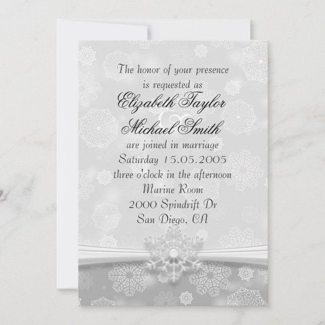 Luxury Grey Snowflakes Winter Wedding Invite (Front)