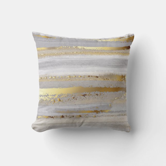 Luxury grey watercolor and gold texture cushion (Front)