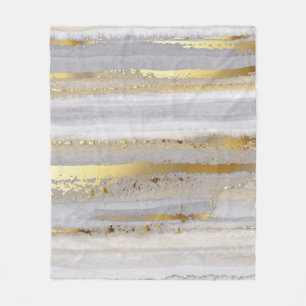 Luxury grey watercolor and gold texture fleece blanket