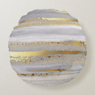 Luxury grey watercolor and gold texture round cushion