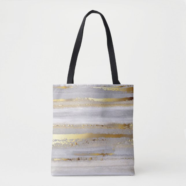 Luxury grey watercolor and gold texture tote bag (Front)