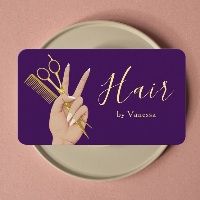 Luxury Hair Salon Hairstylist Hairdresser Purple Business Card (Creator Uploaded)