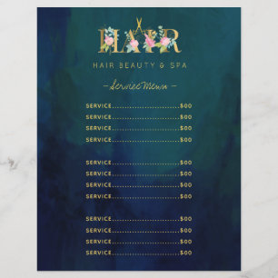 Luxury hair salon service vintage navy menu flyer