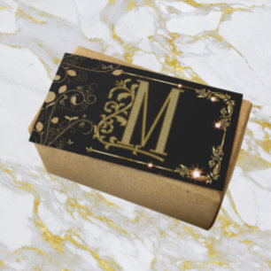 Luxury Hair Stylist Black Gold Monogram Business Card