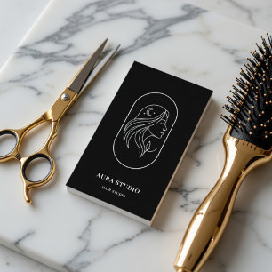 Luxury Hair Stylist Line Art Hair Salon QR Code Business Card
