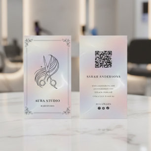 Luxury Hair Stylist with QR Code Holographic Business Card