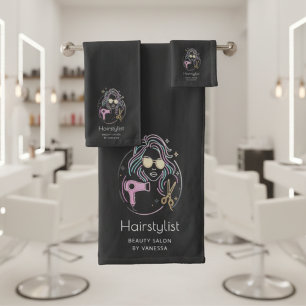Luxury Hairstylist Beauty Salon Modern Black Bath Towel Set