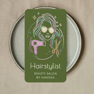 Luxury Hairstylist Beauty Salon Qr Code Moss Green Business Card