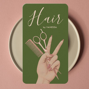Luxury Hairstylist Hairdresser Elegant Moss Green Business Card