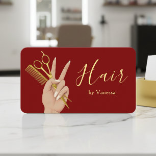 Luxury Hairstylist Hairdresser Modern Red Gold Business Card