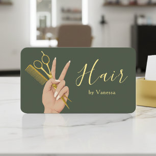 Luxury Hairstylist Hairdresser Modern Sage Green Business Card