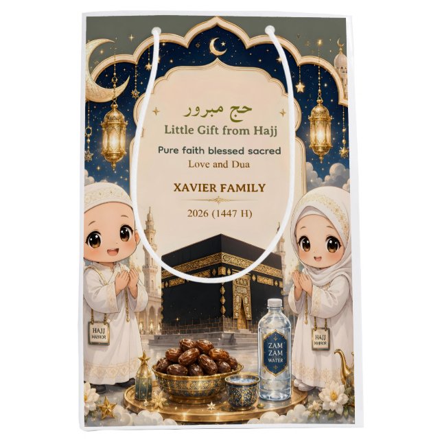 Luxury Hajj Mabroor Chibi Muslim Medium Gift Bag (Front)