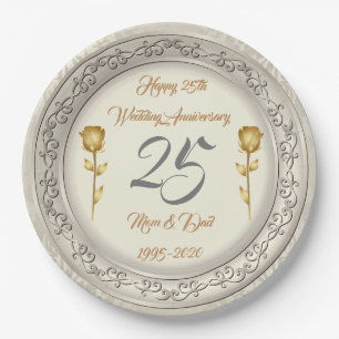 Luxury Happy Customise Silver 25th Anniversary Paper Plate