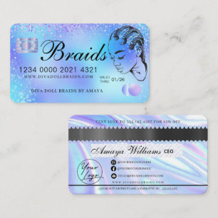 Luxury Holographic Foil Hair Braiding Credit Style Business Card