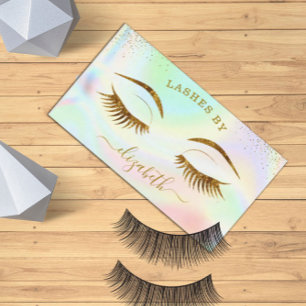 Luxury Holographic Gold Eyelashes Business Card