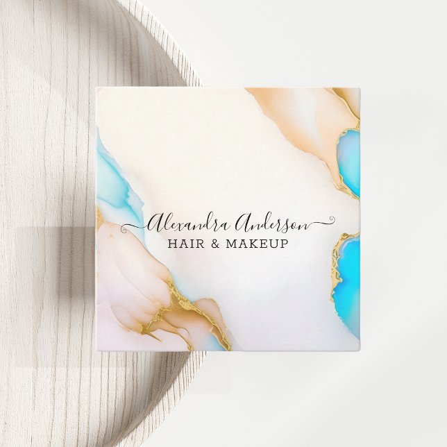 Luxury Holographic Opal Agate Marble Gold Details  Square Business Card (Luxury Holographic Opal Agate Marble Gold Details Square Business Card)